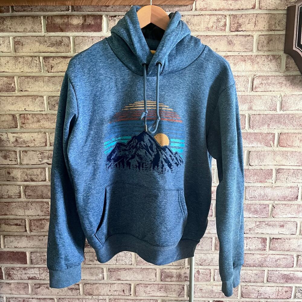 NWOT: Sweatshirt Hoodie Women’s M Blue Gray‎ Mountains Outdoors Sunrise (J488)